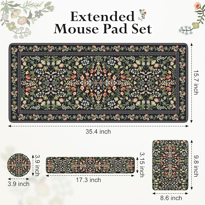 iLeadon Mouse Pad Set, Non Slip Office Desk Mat, Soft Keyboard Wrist Rest and Mouse Pad Set, Non Slip Gaming Desk Mat and Wrist Pad for Keyboard with Coaster for Women Home (Black)