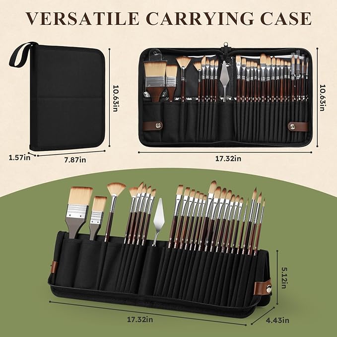 REDSHELL 26pcs Paint Brush Set, Travel Watercolor Acrylic Paint Brushes with Flat, Filbert, Fan, Dagger, Cat Tongue, Round, Palette Knife, Professional Paintbrush Kit for Artist, Oil, Face Painting