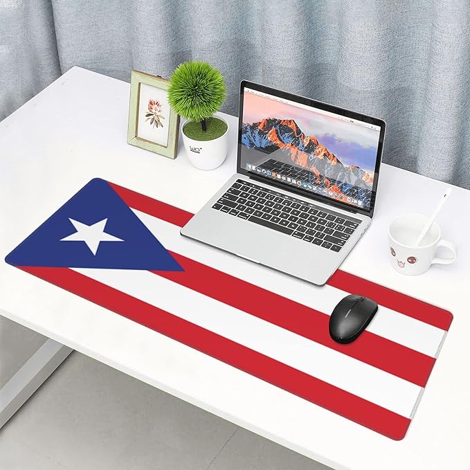 Famame Laptop Mouse Pad Puerto Rico Flag Desk Mat with Stitched Edges 31.5X 11.8 inch Non-Slip Large Keyboard Rubber Writing Table Mat for Office Home