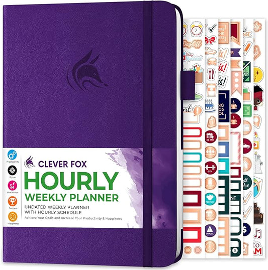 Clever Fox Planner Schedule – Undated Weekly & Monthly Life Planner with Time Slots, Appointment Book & Daily Organizer, A5 (Purple)