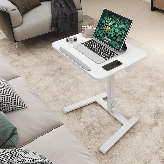 PUNCIA Adjustable Height Small Standing Desk Foldable Laptop Table with Stoppers - 90° Tiltable Rolling Computer Cart Portable Workstation Mobile Desk for Home Office Small Space Bedroom Dorm Study