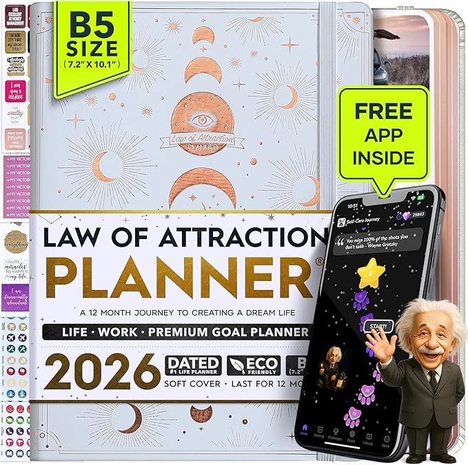 2026 Planner Weekly and Monthly | Law of Attraction Planner with Panduo App | A 12 Month Journey for Productivity, Gratitude & Goal Setting | Includes Foldable Vision Board, Gift Box & Stickers