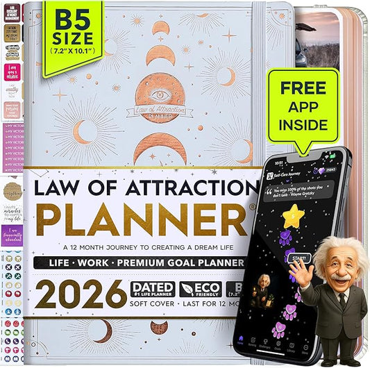 2026 Planner Weekly and Monthly | Law of Attraction Planner with Panduo App | A 12 Month Journey for Productivity, Gratitude & Goal Setting | Includes Foldable Vision Board, Gift Box & Stickers