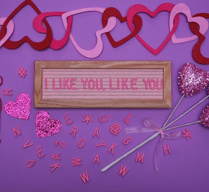 Felt Like Sharing Small Letter Board (Light Pink Felt - 10”x3.5”) – Changeable Message Board with 3 Sets of Felt Board Letters – Statement Wall Sign for Quotes, Home or Holiday Decor In Oak Frame