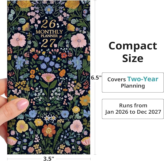 Pocket Calendar 2026-2027 for Purse, Two Year Monthly Planner Pocket Size, Jan 2026 to Dec 2027 Monthly Planner Small Size (6.5" x 3.5") - Garden of Whimsy
