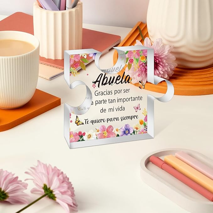 Yopyame Spanish Grandma Birthday Gifts - Regalos para Abuela Acrylic Puzzle Plaque Keepsake Paperweights Gifts for Grandma in Spanish Christmas Mothers Day Gift for Grandma from Granddaughter Grandson