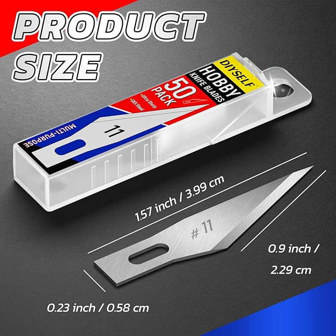 DIYSELF 50 PCS Exacto Knife Blades, High Carbon Steel 11 Blades Refill Art Blade with Storage Case for Craft, Hobby, Scrapbooking, Stencil