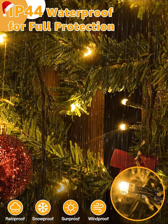 1000 LED 328 FT Christmas Lights, Waterproof Outdoor String With Remote and Timer, 8 Modes Dimmable, Fairy Lights for Holiday Decor (Warm White)