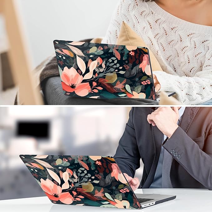 DONGKE Compatible with M4 MacBook Air 15 inch Case 2025 2024 2023 A3241 A3114 A2941 M3 M2 Liquid Retina Display Touch ID, Plastic Hard Case & Keyboard Skin & Screen Protector - Painted Florals