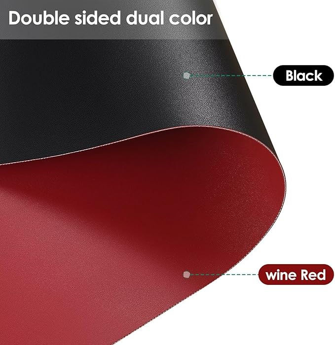 Leather Table Cover,1.8mm Thick,40x40 Inch Table Protector,Table Protector for Dining Room Table,Dining Table Cover,Table Cover Protector.(Black+Wine Red,40x40)