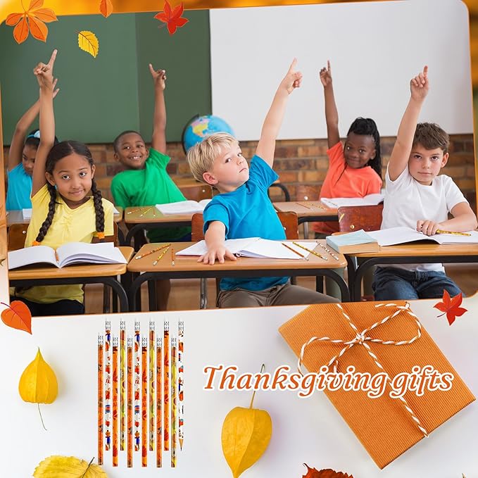 Cinrobiye 100 Pieces Fall Thanksgiving Day Pencils with Eraser Holiday Fall Maple Leaf Autumn Pumpkins Wood Scarecrow Acorns Pencils for Harvest School Party Gift Supplies