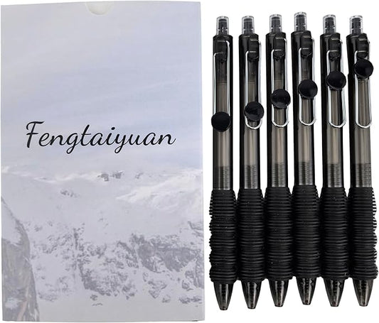 Fengtaiyuan Black Ink, 0.5mm, Retractable Gel Ink Rollerball Pens, Extra Fine, Comfortable Grip, Easy Hold, Writting Smooth, 6 Pack (BlackZS05P6)