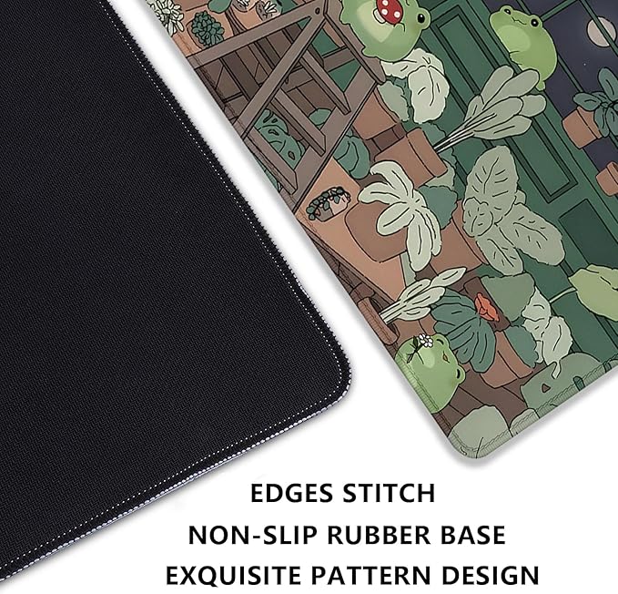 Cute Frog Desk Mat Mouse Pad,Cartoon Frog Desk Pad,Kawaii Green Desk Decor,Desk Mat for Frog Desktop,Stitched Edges Non-Slip Waterproof Rubber Base Mous Mat for Office Home Work Gaming(27.5X11.8 in)