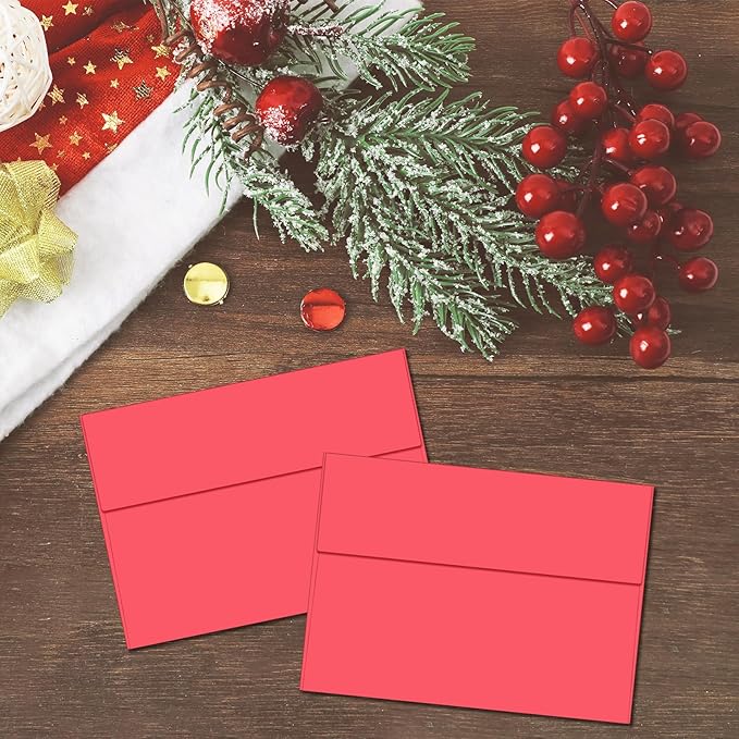 100 Packs 5x7 envelopes, A7 White Envelopes for Invitations Self Seal Printable for Greeting Cards, Weddings, Invitations, Photos, Postcards, Mailing (Red)