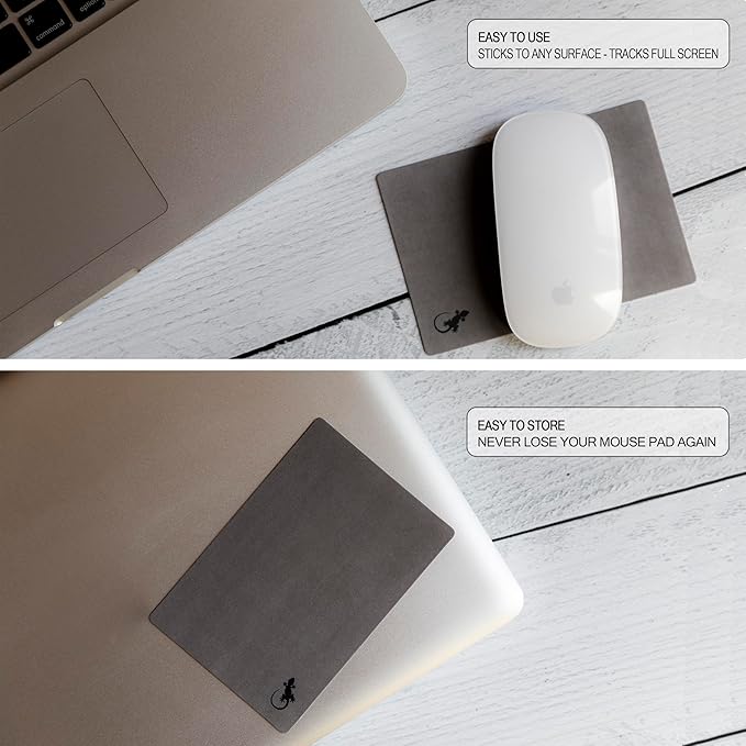 Mouse Pad Adhesive Bottom - Sticks to Any Surface - Portable - Webcam Covers and Screen Cleaner Included (2 x Gray)