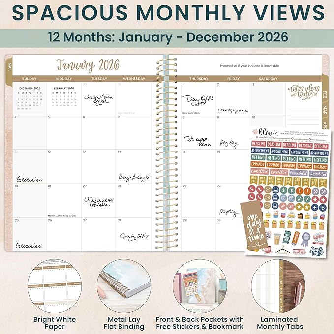 bloom daily planners 2026 Planner (January to December) - 8.5” x 11” Weekly & Monthly Dated Agenda Organizer Book with Stickers & Tabs - Flexible Soft Cover - Ocean Oasis
