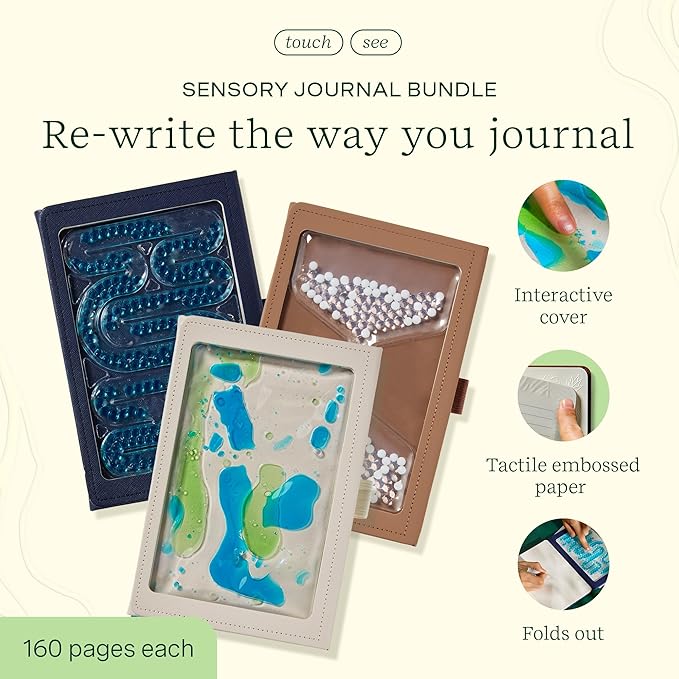Lifelines Sensory Journal, Assorted 3-Pack Bundle - Fidget Ruled Notebook Journal with Interactive Tactile Cover & Embossed Patterns - 160 Page, Soft Cover Book Writing Journal