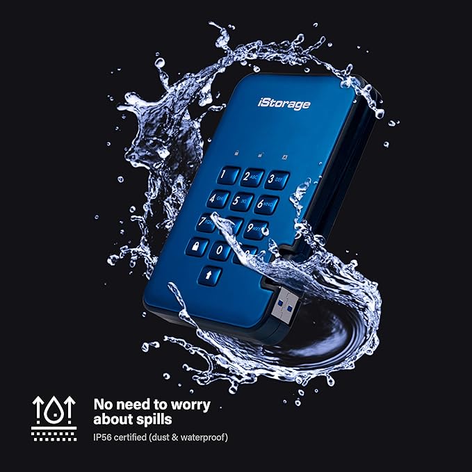 iStorage diskAshur2 HDD 4TB Blue | Secure portable hard drive | Password protected | Dust & water resistant | Hardware Encryption