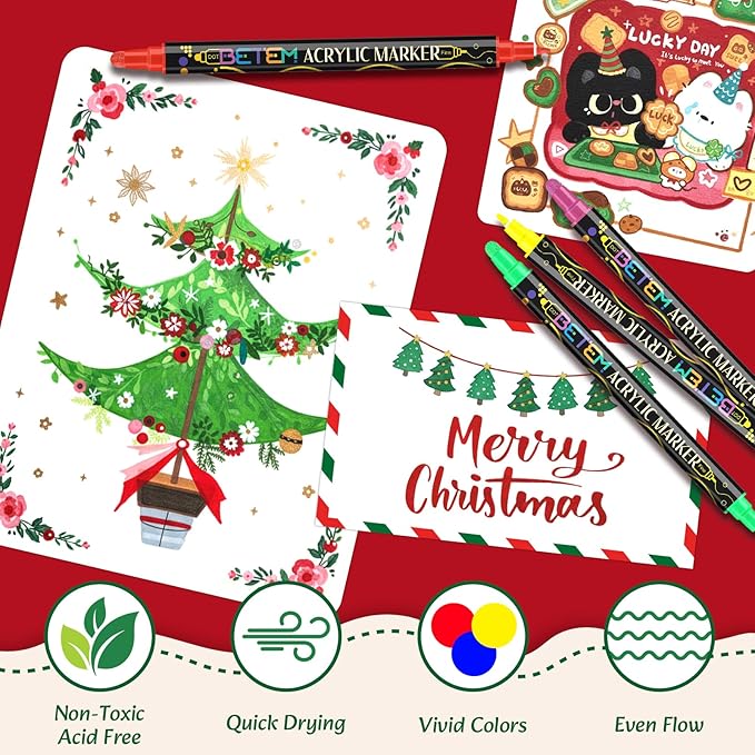 Betem 12 Colors Dual Tip Acrylic Paint Pens Markers, Premium Acrylic Paint Markers Stocking Stuffers for Rock, Wood, Fabric, Glass, Canvas, Ceramic, Christmas Gifts for Teens DIY Crafts Art Supplies