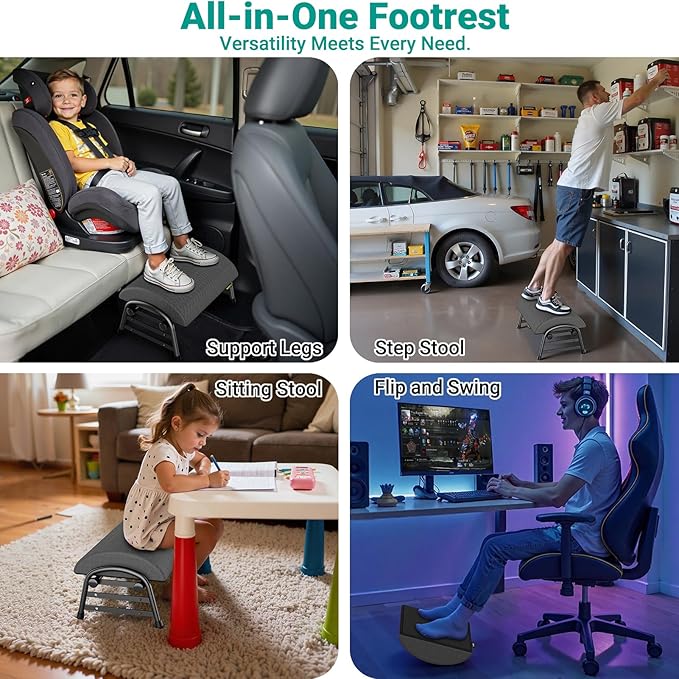 Adjustable Foot Rest for Under Desk at Work, Ergonomic Under Desk Footrest with 6 Positions, Foot Stools for Under Office Desk Chair, Leg Rest for Home, Car, Computer, Gaming Accessories