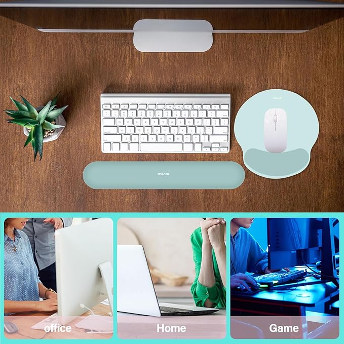 MOSISO Wrist Rest Support for Mouse Pad&Keyboard Set, Circle Curved Ergonomic Mousepad&Coaster Non-Slip Base Home/Office Pain Relief&Easy Typing Pad with Soft Cloth&Silicone Lining, Aquamarine