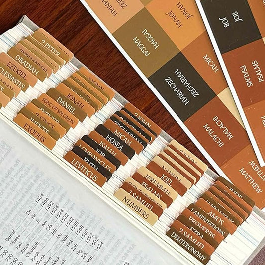 Thinkor Reposition Laminated Bible Tabs, Large Print Stickers, Easy to Read & Apply Bible Tabs for Women & Man (Autumn Wood)