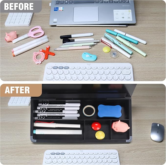 SELEAD Desktop Glass Whiteboard with Storage, Small Dry Erase White Board Computer Pad Keyboard Stand for Home, School, Office Desk Accessories - Black