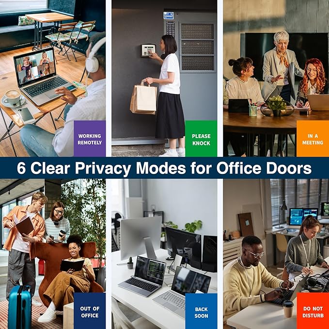 Name Plate for Desk& Office Door Sign, 6 Options Do Not Disturb, In A Meeting, Out of Office, Working Remotely, Please Knock, Stick or Stand with Desk Name Plate, Black no icon