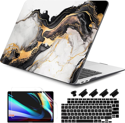 DONGKE Compatible with MacBook Air 13 inch Case 2021 2020 2019 2018 Release A2337 M1 A2179 A1932 with Retina Display & Touch ID, Plastic Hard Shell & Keyboard Cover - Abstract Marble