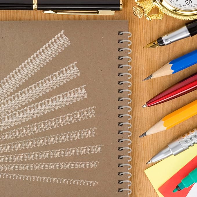 120 Pack Plastic Spiral Binding Coils Binder Binding Spirals Rings 8 Size Spiral Binding Wire Combs Spines Coils, 4:1 Pitch, 1/4 5/16 3/8 1/2 9/16 5/8 3/4 7/8 Inch (Transparent)