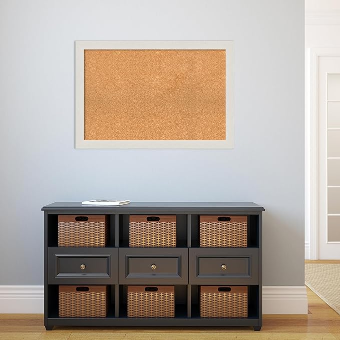Amanti Art Natural Cork Board for Wall, 25x37 Vision Board with White Frame, Large Corkboard Office Decor for Home Organization, Country Rustic Corkboard Pinboard to Display Items for Home