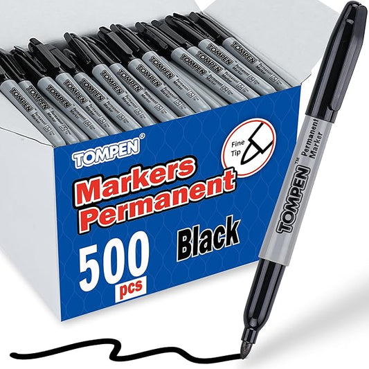 Black Permanent Markers Bulk,Fine Tip,500 Pack,Waterproof Permanent Marker Pens with Quick Drying on Wood,Plastic,Paper,Metal,Mirror for Office School Classroom Home