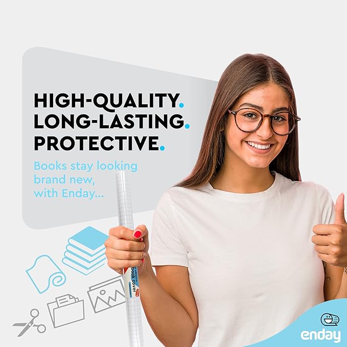 Contact Paper Clear, 17.5” x 5-Feet, Transparent Self Adhesive Book and Textbook Covers for Paperbacks and Hard Covers, Plastic Protective Covering Contact Paper Roll, Acid Free – by Enday