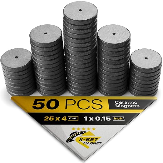 X-bet MAGNET 50 pcs, 1 Inch (25mm) - Round Disc Magnets for DIY, Craft Hobbies, Science & School Projects – Bulk lot of Tiny Ceramic Magnets