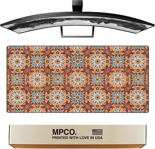MPCO. Arabic Textiles Large Gaming Desk Pad - 36" x 17" Duraglyde Fabric Scarlet-Fields Desk Mats - Non-Slip, Washable, Smooth Glide for Precision Gaming & Work