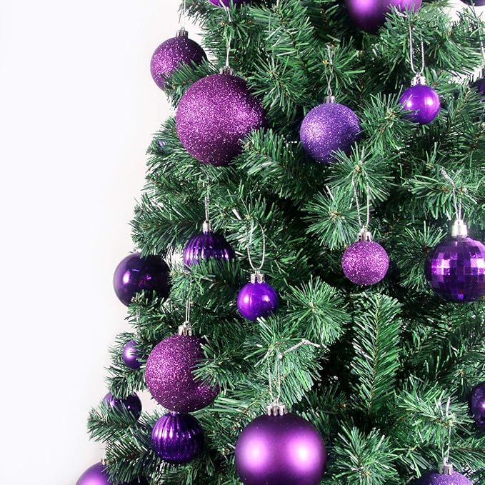 GameXcel 24Pcs Christmas Balls Ornaments for Xmas Tree - Shatterproof Christmas Tree Decorations Medium Hanging Ball Purple 2.5in x 24 Pack
