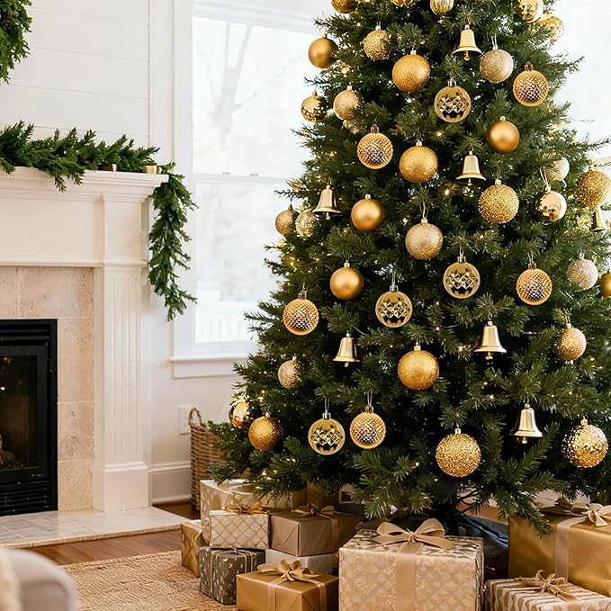 Christmas Tree Decorations Ornament Set, 60ct 2.36 Inches Gold Shatterproof Christmas Ball Ornaments, Hanging Ball for Xmas Holiday Wedding Party Decor