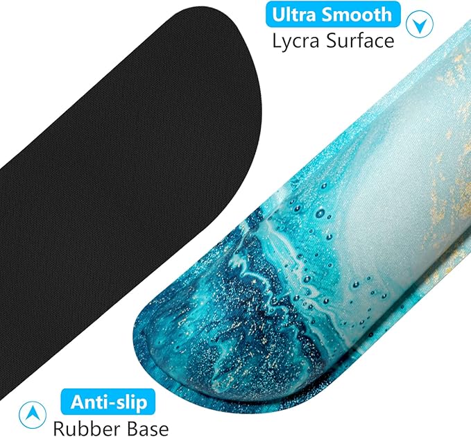 Dapesuom Enlarge Keyboard Wrist Rest, Memory Foam Wrist Cushion for Desk Mats Support, Cute Marble Pain Relief Keyboard Mouse Pad Rests Set with Non-Slip Base for Gaming Laptop Office Computer, Blue