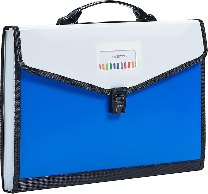 Legal Size 13-Pockets Expanding File Folder with Handle, Plastic Accordion Filling File Folder Expandable Monthly Portable Paper Document Organizer for Office School & Home (Blue-1)