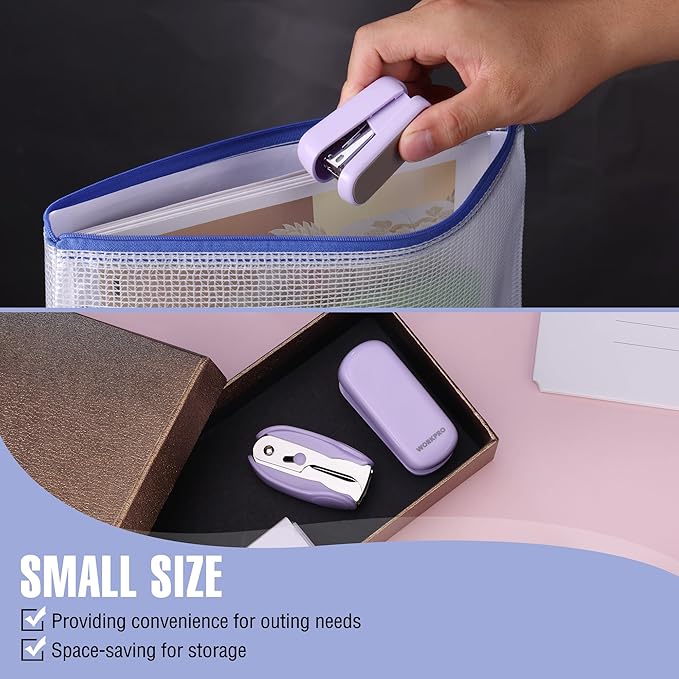WORKPRO Small Stapler with Staples, Purple Stapler Set Includes Two Mini Staplers, One Staple Remover, 2000 Standard Staples - Cute Staplers for Desk with Non-Slip Base, Lock Design, Colorful