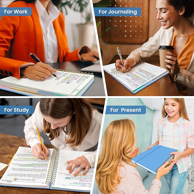 Hardcover Spiral Journal Notebooks for Work With Removable Dividers & Tabs, 8.5"x11" 5 Subject Notebook for Note Taking & Organizer, A4 College Ruled Lined Journal for Women & Writing, Mist, 280 Pages