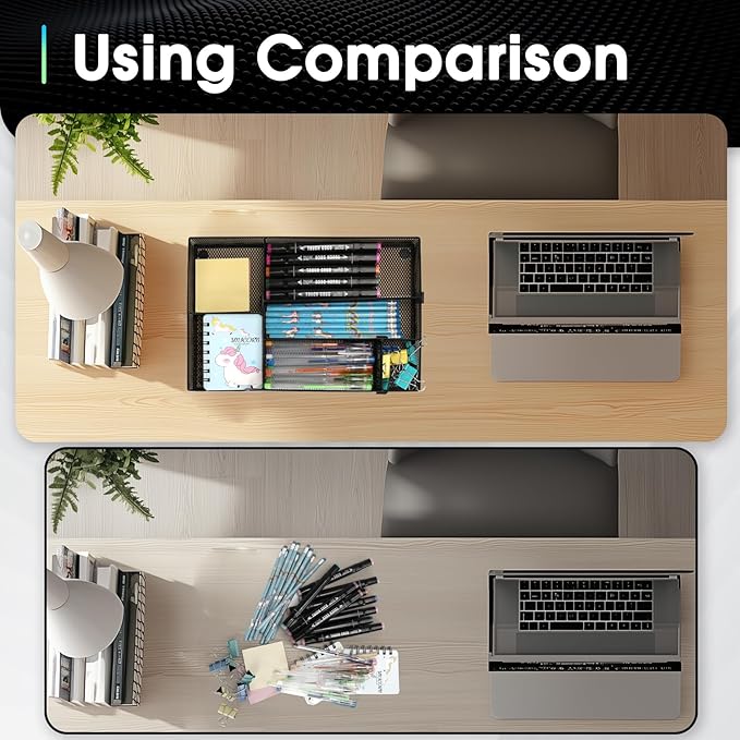 Desk Drawer Organizer Tray, 4 to 6 Grid Drawer Divider with 2 Adjustable Compartments, Metal Mesh Desk Organizer for Stationery Makeup Kitchen Toolroom School &Office, 12.6x8.26x1.57 in,1 PC