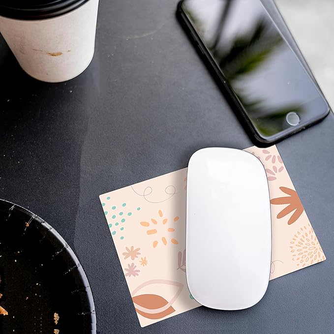 Mouse Pad Adhesive Bottom - Sticks to Any Surface - Portable - Webcam Covers and Screen Cleaner Included (Pastel Leaves)