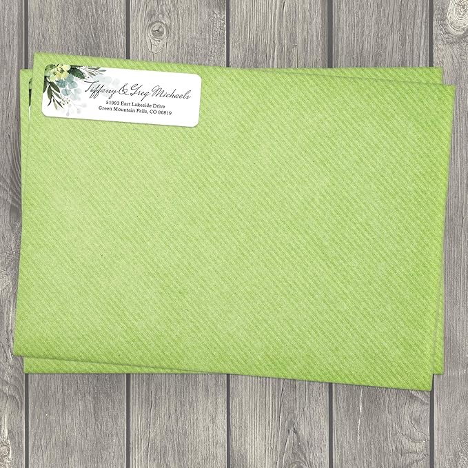 Floral Greenery Rolled Address Labels/Roll of 500 Personalized Address Labels/Designer Return Address Stickers in Elegant Plastic Dispenser