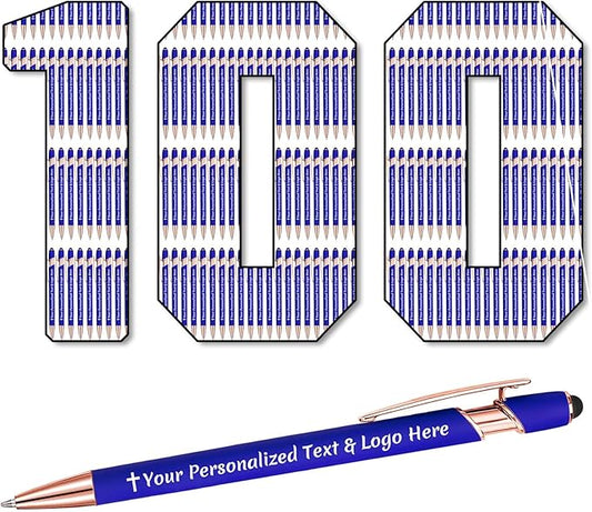 STREADVE 100 Personalized Custom Pens Engraved Writing Pen with Name Logo, Customized Promotional Items Stylus Pen Gifts for Men Women Realtor Nurse Wedding Business, Blue