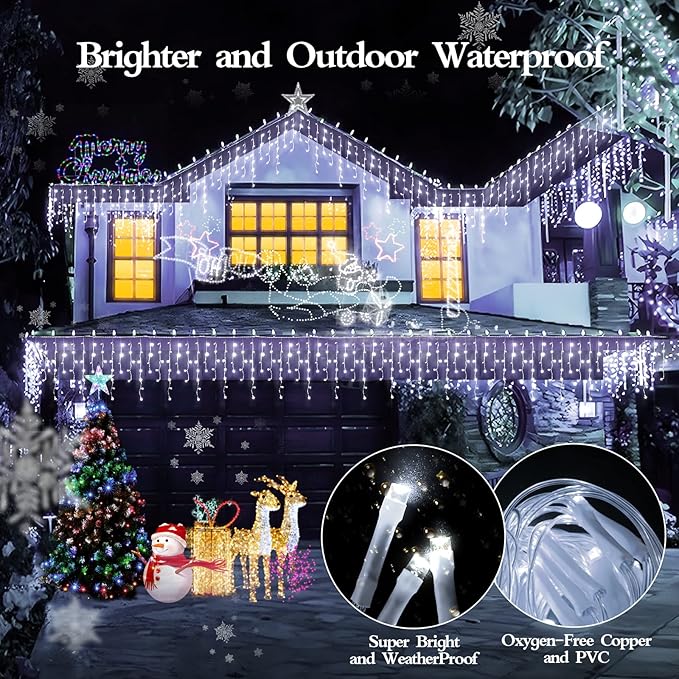 1600 LED 164FT Outdoor Christmas Lights Plug in 8 Modes with Timer Dimmable Christmas Decorations Waterproof Indoor Curtain String Lights for Roof Porch Garden Holiday Wedding Party Decor Cool White