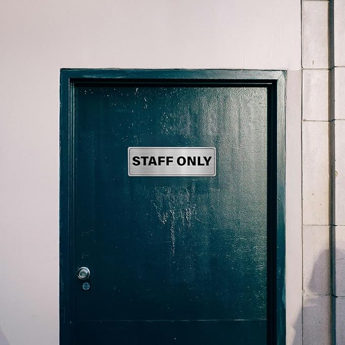 Staff Only Sign Aluminum Silver 9 x 3 Inches Self-Adhesive Waterproof Metal Door Wall Sign for Business Offices 4 Pack