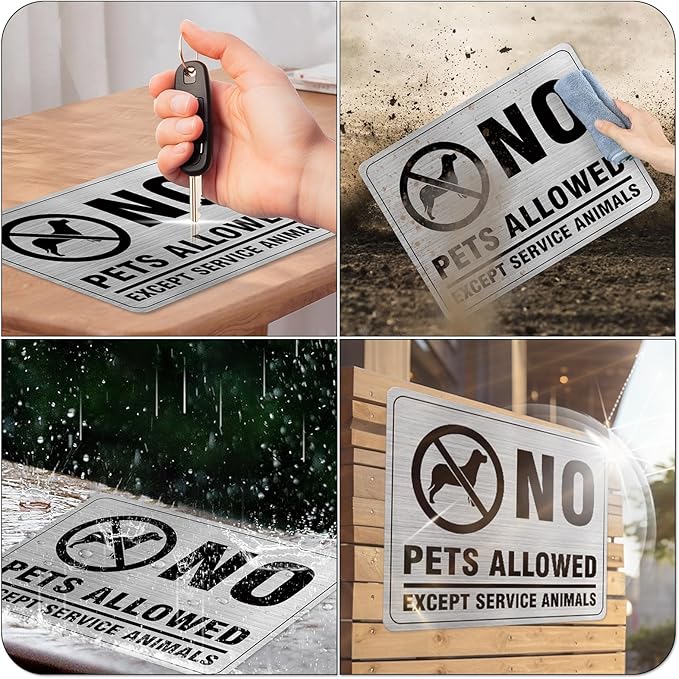 No Pets Allowed Aluminum Silver 8 x 6 Inches Self-Adhesive Waterproof Metal Door Wall Sign for Business Offices 2 Pack