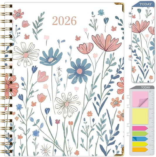 HARDCOVER 2026 Planner, 8.5"x11": 14 Months (November 2025 - December 2026), Daily Weekly Monthly Planner, Yearly Agenda, Bookmark, Pocket Folder and Sticky Note Set (Colorful Botanicals)