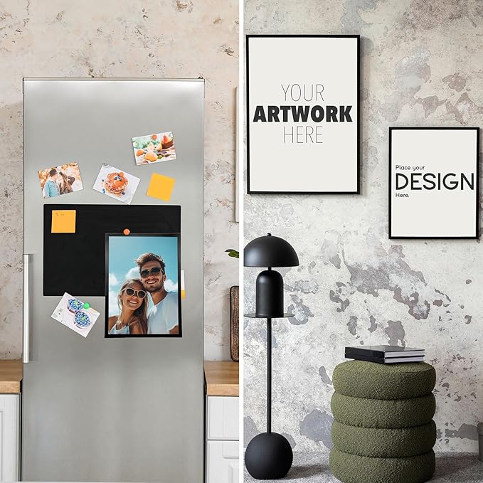 uxcell 2 Pcs Magnetic Sign Holder, 11.7" x 16.5" Self-Adhesive Magnetic Wall Signs Holder Magnetic Picture Frame Document Holder for Home Office Wall Window Displays, Black